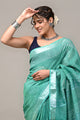 Hand Block Printed Linen Saree With Unstitched Blouse