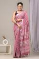 Hand Block Printed Linen Saree With Unstitched Blouse