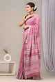 Hand Block Printed Linen Saree With Unstitched Blouse