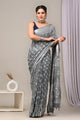 Hand Block Printed Linen Saree With Unstitched Blouse