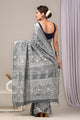 Hand Block Printed Linen Saree With Unstitched Blouse