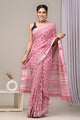 Hand Block Printed Linen Saree With Unstitched Blouse