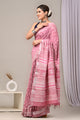 Hand Block Printed Linen Saree With Unstitched Blouse