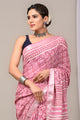 Hand Block Printed Linen Saree With Unstitched Blouse