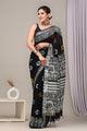 Hand Block Printed Linen Saree With Unstitched Blouse