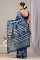 Hand Block Printed Linen Saree With Unstitched Blouse