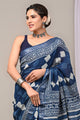 Hand Block Printed Linen Saree With Unstitched Blouse