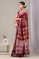 Hand Block Printed Linen Saree With Unstitched Blouse