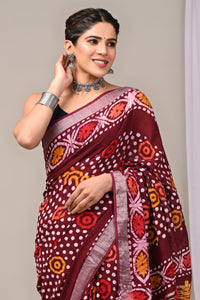 Hand Block Printed Linen Saree With Unstitched Blouse