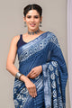 Hand Block Printed Linen Saree With Unstitched Blouse