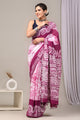 Hand Block Printed Linen Saree With Unstitched Blouse