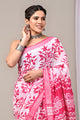 Hand Block Printed Linen Saree With Unstitched Blouse