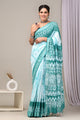 Hand Block Printed Linen Saree With Unstitched Blouse