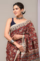 Hand Block Printed Linen Saree With Unstitched Blouse