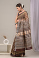 Hand Block Printed Linen Saree With Unstitched Blouse