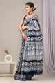 Hand Block Printed Linen Saree With Unstitched Blouse