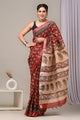 Hand Block Printed Linen Saree With Unstitched Blouse