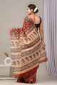 Hand Block Printed Linen Saree With Unstitched Blouse