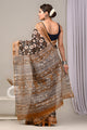 Hand Block Printed Linen Saree With Unstitched Blouse