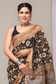 Hand Block Printed Linen Saree With Unstitched Blouse