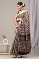 Hand Block Printed Linen Saree With Unstitched Blouse