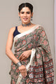 Hand Block Printed Linen Saree With Unstitched Blouse