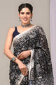 Hand Block Printed Linen Saree With Unstitched Blouse