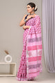 Hand Block Printed Linen Saree With Unstitched Blouse