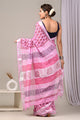 Hand Block Printed Linen Saree With Unstitched Blouse