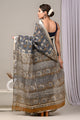 Hand Block Printed Linen Saree With Unstitched Blouse