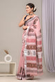 Hand Block Printed Linen Saree With Unstitched Blouse