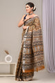 Hand Block Printed Linen Saree With Unstitched Blouse