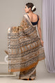 Hand Block Printed Linen Saree With Unstitched Blouse