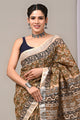 Hand Block Printed Linen Saree With Unstitched Blouse