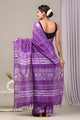 Hand Block Printed Linen Saree With Unstitched Blouse