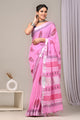 Hand Block Printed Linen Saree With Unstitched Blouse