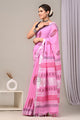 Hand Block Printed Linen Saree With Unstitched Blouse