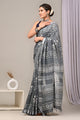 Hand Block Printed Linen Saree With Unstitched Blouse