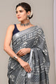 Hand Block Printed Linen Saree With Unstitched Blouse