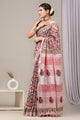 Hand Block Printed Linen Saree With Unstitched Blouse