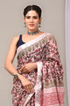 Hand Block Printed Linen Saree With Unstitched Blouse