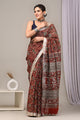 Hand Block Printed Linen Saree With Unstitched Blouse