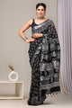 Hand Block Printed Linen Saree With Unstitched Blouse