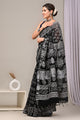 Hand Block Printed Linen Saree With Unstitched Blouse