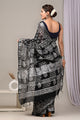 Hand Block Printed Linen Saree With Unstitched Blouse