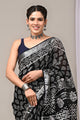 Hand Block Printed Linen Saree With Unstitched Blouse