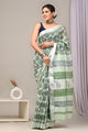 Hand Block Printed Linen Saree With Unstitched Blouse