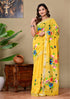 Block Printed Cotton linen Saree With Unstiched Blouse
