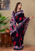 Block Printed Cotton linen Saree With Unstiched Blouse