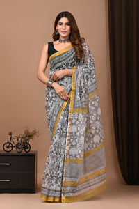 Crafts Moda Exclusive Block Printed Kota Doria Saree With Blouse